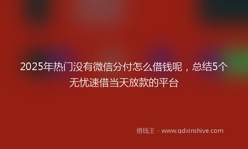 2025年热门没有微信分付怎么借钱呢，总结5个无忧速借当天放款的平台