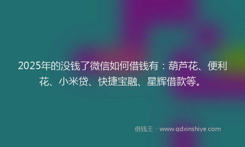 2025年的没钱了微信如何借钱有：葫芦花、便利花、小米贷、快捷宝融、星辉借款等。