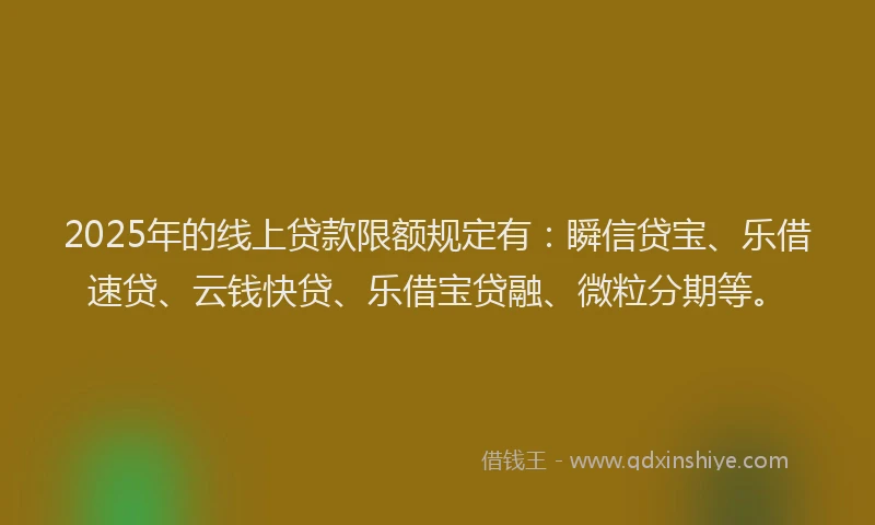 2025年的线上贷款限额规定有：瞬信贷宝、乐借速贷、云钱快贷、乐借宝贷融、微粒分期等。