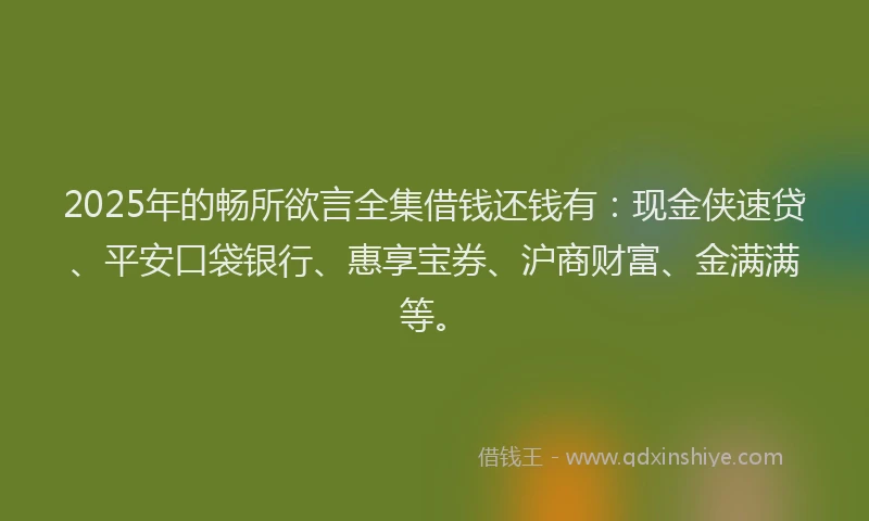 2025年的畅所欲言全集借钱还钱有：现金侠速贷、平安口袋银行、惠享宝券、沪商财富、金满满等。