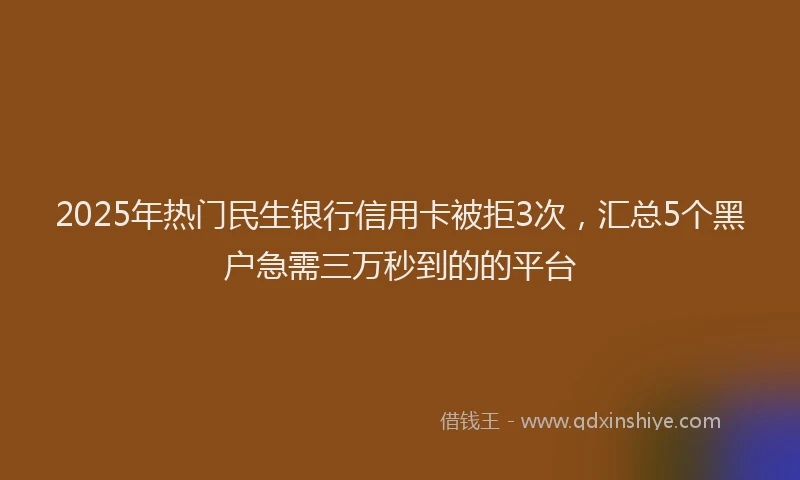 2025年热门民生银行信用卡被拒3次，汇总5个黑户急需三万秒到的的平台