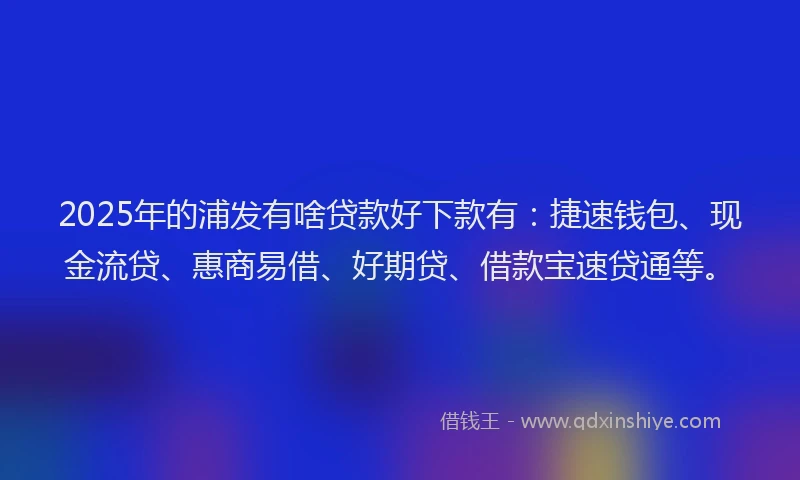 2025年的浦发有啥贷款好下款有：捷速钱包、现金流贷、惠商易借、好期贷、借款宝速贷通等。