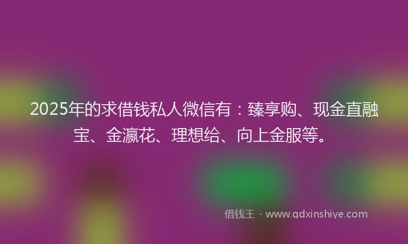 2025年的求借钱私人微信有：臻享购、现金直融宝、金瀛花、理想给、向上金服等。