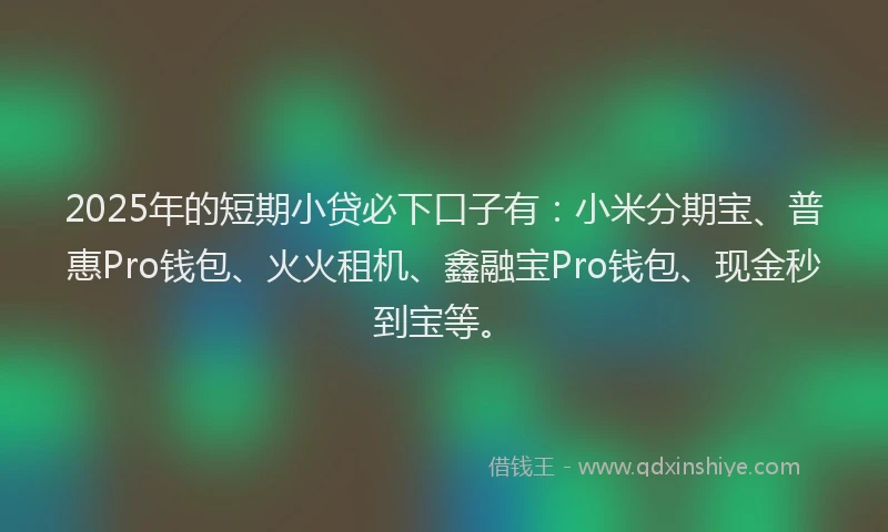 2025年的短期小贷必下口子有：小米分期宝、普惠Pro钱包、火火租机、鑫融宝Pro钱包、现金秒到宝等。