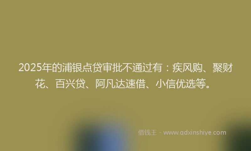 2025年的浦银点贷审批不通过有：疾风购、聚财花、百兴贷、阿凡达速借、小信优选等。