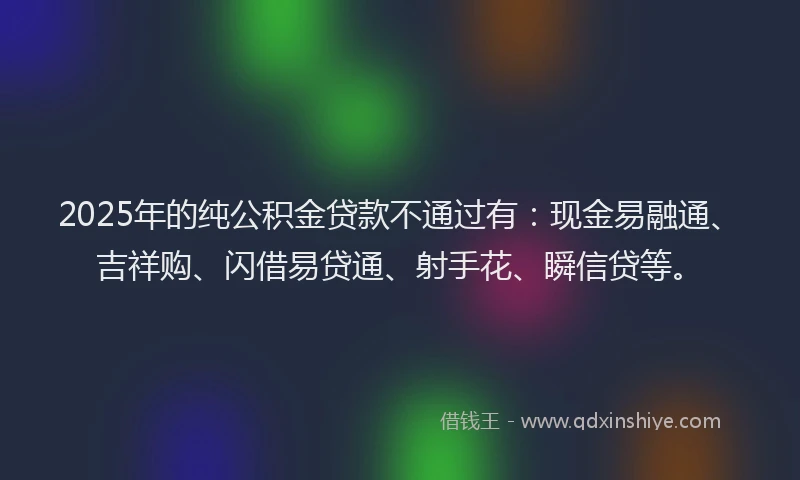 2025年的纯公积金贷款不通过有：现金易融通、吉祥购、闪借易贷通、射手花、瞬信贷等。