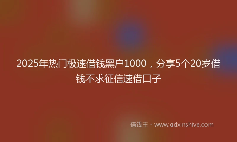 2025年热门极速借钱黑户1000，分享5个20岁借钱不求征信速借口子