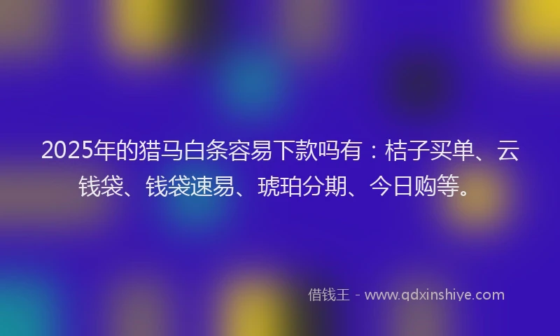 2025年的猎马白条容易下款吗有：桔子买单、云钱袋、钱袋速易、琥珀分期、今日购等。