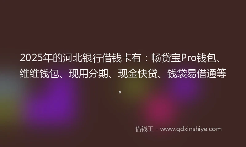 2025年的河北银行借钱卡有：畅贷宝Pro钱包、维维钱包、现用分期、现金快贷、钱袋易借通等。