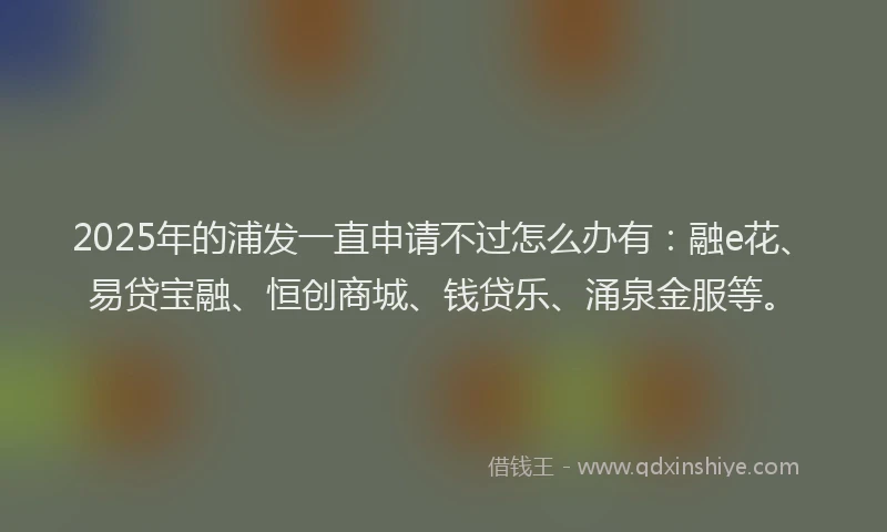 2025年的浦发一直申请不过怎么办有：融e花、易贷宝融、恒创商城、钱贷乐、涌泉金服等。