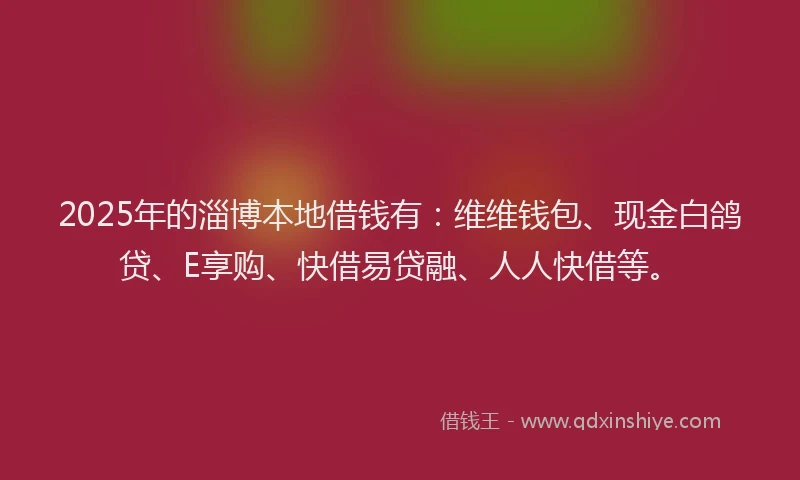 2025年的淄博本地借钱有：维维钱包、现金白鸽贷、E享购、快借易贷融、人人快借等。