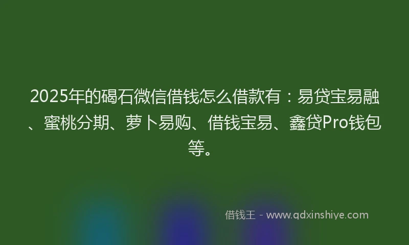 2025年的碣石微信借钱怎么借款有：易贷宝易融、蜜桃分期、萝卜易购、借钱宝易、鑫贷Pro钱包等。