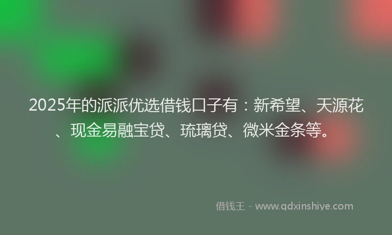 2025年的派派优选借钱口子有：新希望、天源花、现金易融宝贷、琉璃贷、微米金条等。