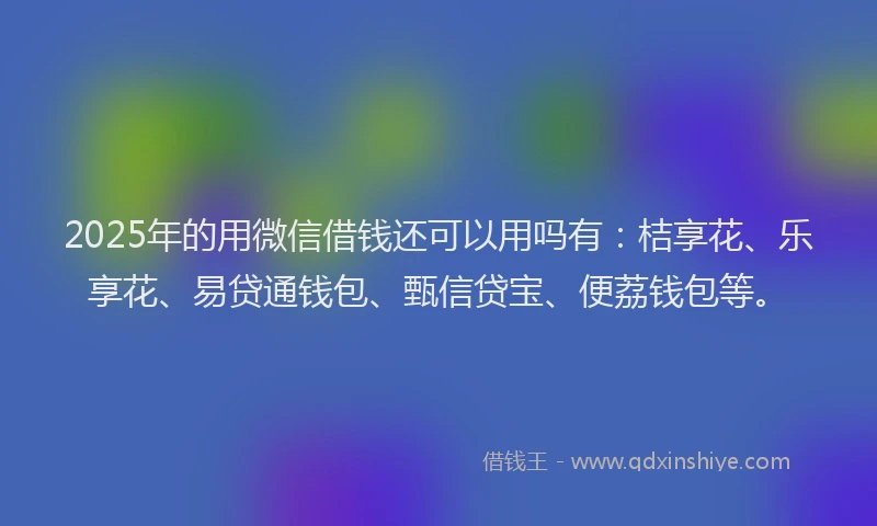 2025年的用微信借钱还可以用吗有：桔享花、乐享花、易贷通钱包、甄信贷宝、便荔钱包等。