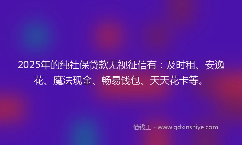 2025年的纯社保贷款无视征信有：及时租、安逸花、魔法现金、畅易钱包、天天花卡等。