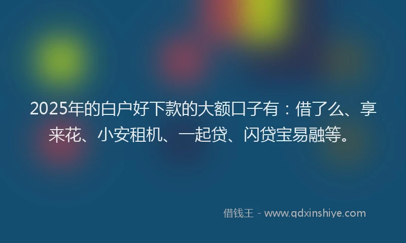 2025年的白户好下款的大额口子有：借了么、享来花、小安租机、一起贷、闪贷宝易融等。