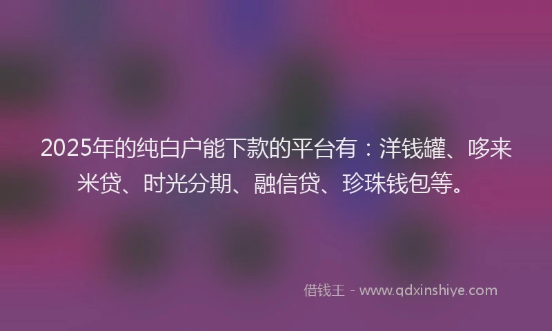 2025年的纯白户能下款的平台有：洋钱罐、哆来米贷、时光分期、融信贷、珍珠钱包等。