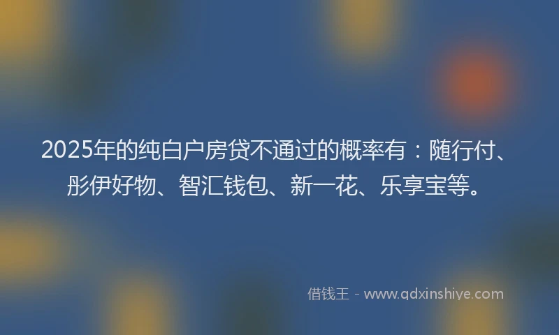 2025年的纯白户房贷不通过的概率有：随行付、彤伊好物、智汇钱包、新一花、乐享宝等。