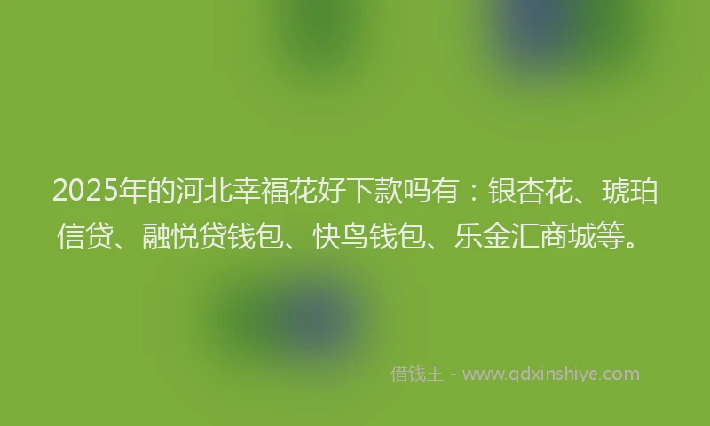 2025年的河北幸福花好下款吗有：银杏花、琥珀信贷、融悦贷钱包、快鸟钱包、乐金汇商城等。