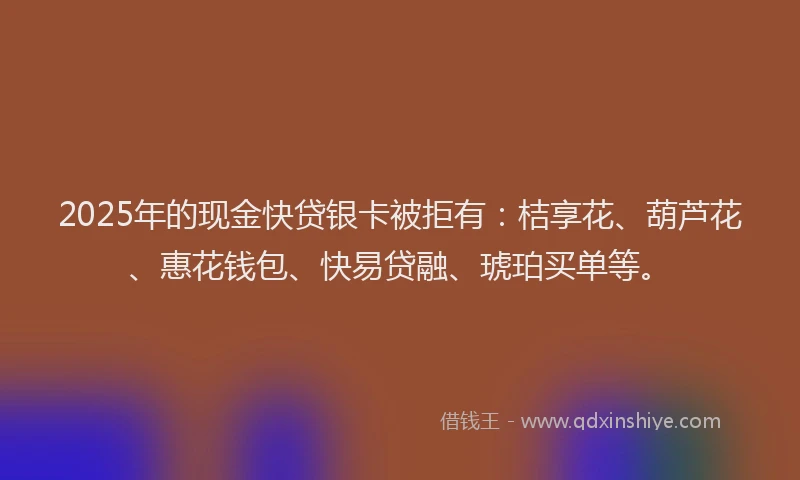 2025年的现金快贷银卡被拒有：桔享花、葫芦花、惠花钱包、快易贷融、琥珀买单等。