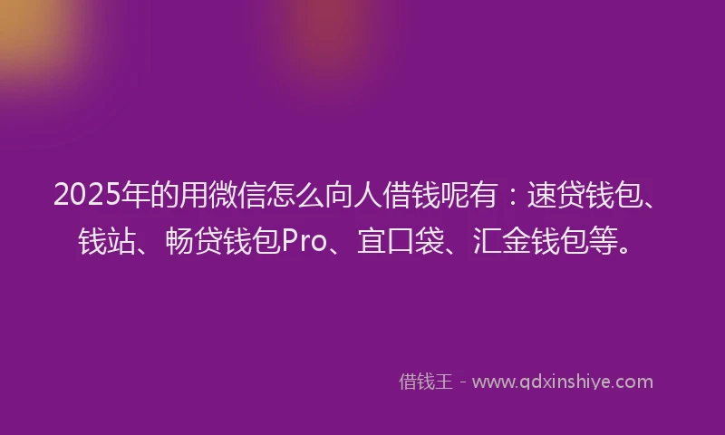 2025年的用微信怎么向人借钱呢有：速贷钱包、钱站、畅贷钱包Pro、宜口袋、汇金钱包等。