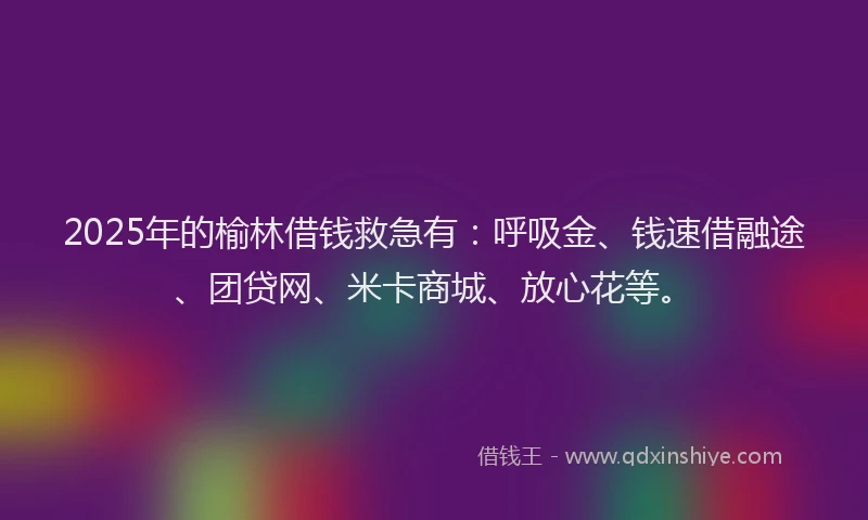 2025年的榆林借钱救急有：呼吸金、钱速借融途、团贷网、米卡商城、放心花等。