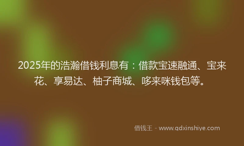 2025年的浩瀚借钱利息有：借款宝速融通、宝来花、享易达、柚子商城、哆来咪钱包等。