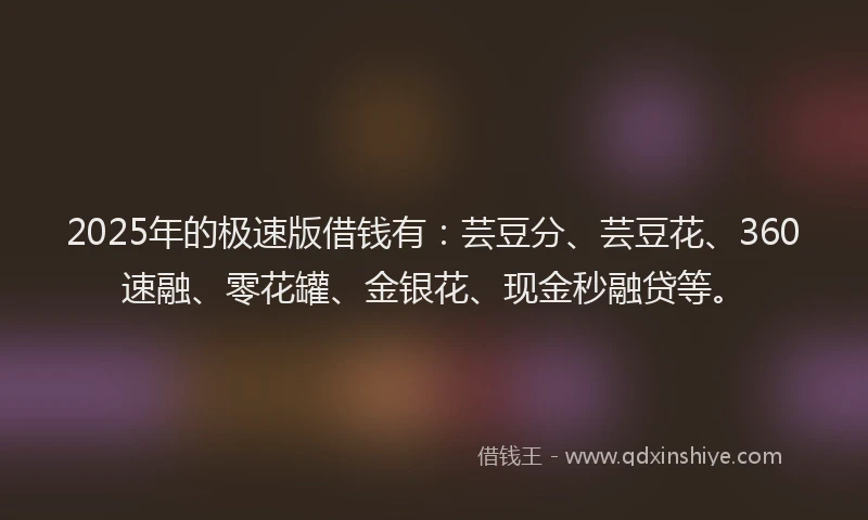 2025年的极速版借钱有：芸豆分、芸豆花、360速融、零花罐、金银花、现金秒融贷等。