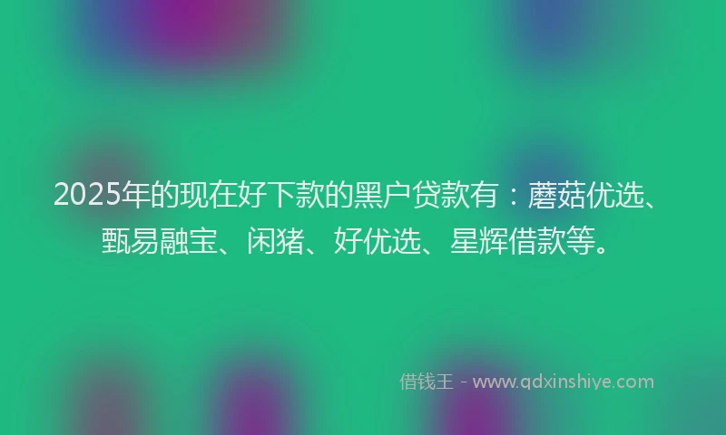 2025年的现在好下款的黑户贷款有：蘑菇优选、甄易融宝、闲猪、好优选、星辉借款等。