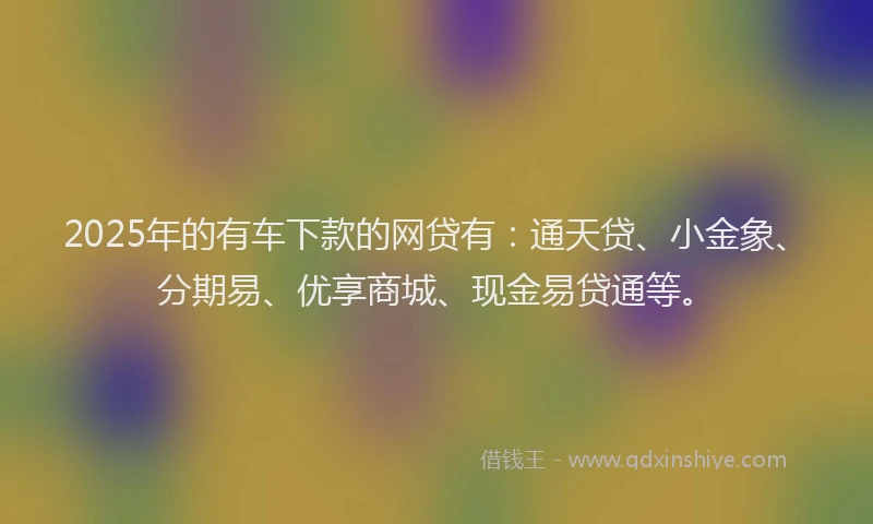 2025年的有车下款的网贷有：通天贷、小金象、分期易、优享商城、现金易贷通等。