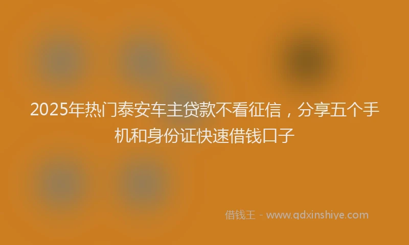 2025年热门泰安车主贷款不看征信，分享五个手机和身份证快速借钱口子