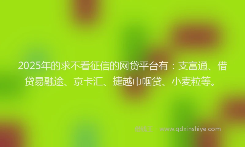 2025年的求不看征信的网贷平台有：支富通、借贷易融途、京卡汇、捷越巾帼贷、小麦粒等。