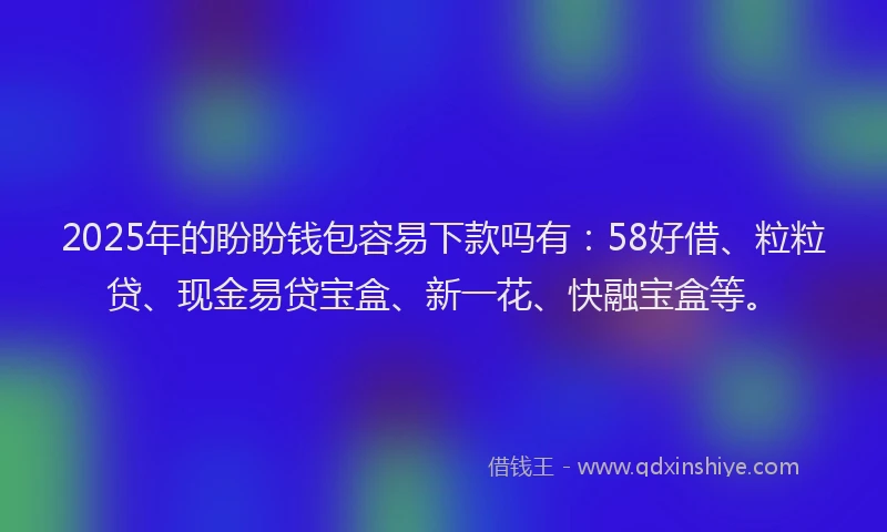 2025年的盼盼钱包容易下款吗有：58好借、粒粒贷、现金易贷宝盒、新一花、快融宝盒等。