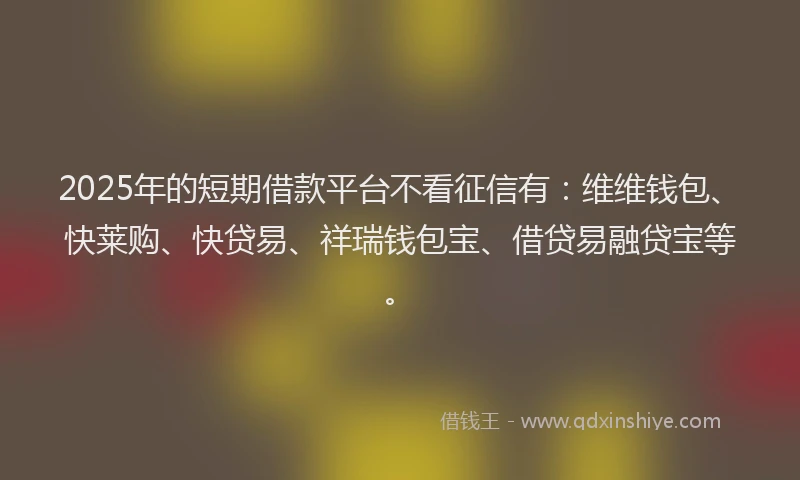 2025年的短期借款平台不看征信有：维维钱包、快莱购、快贷易、祥瑞钱包宝、借贷易融贷宝等。
