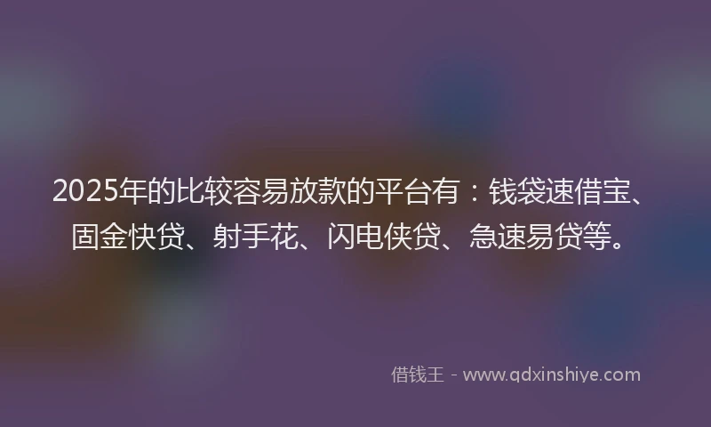 2025年的比较容易放款的平台有：钱袋速借宝、固金快贷、射手花、闪电侠贷、急速易贷等。