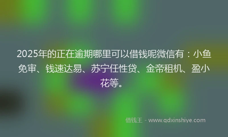 2025年的正在逾期哪里可以借钱呢微信有：小鱼免审、钱速达易、苏宁任性贷、金帝租机、盈小花等。