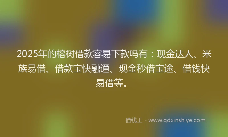 2025年的榕树借款容易下款吗有：现金达人、米族易借、借款宝快融通、现金秒借宝途、借钱快易借等。