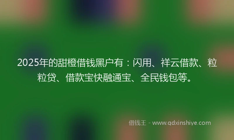 2025年的甜橙借钱黑户有：闪用、祥云借款、粒粒贷、借款宝快融通宝、全民钱包等。