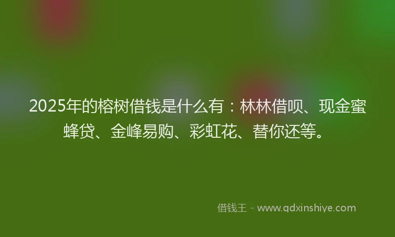 2025年的榕树借钱是什么有：林林借呗、现金蜜蜂贷、金峰易购、彩虹花、替你还等。