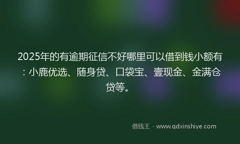 2025年的有逾期征信不好哪里可以借到钱小额有：小鹿优选、随身贷、口袋宝、壹现金、金满仓贷等。