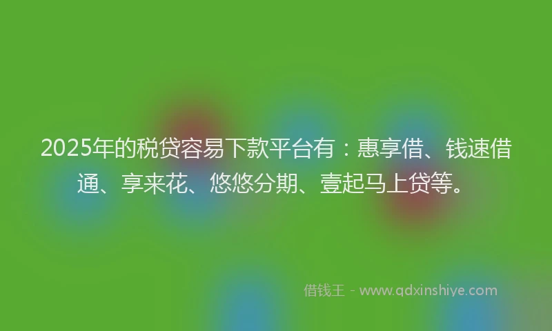 2025年的税贷容易下款平台有：惠享借、钱速借通、享来花、悠悠分期、壹起马上贷等。
