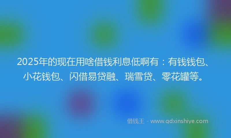 2025年的现在用啥借钱利息低啊有：有钱钱包、小花钱包、闪借易贷融、瑞雪贷、零花罐等。