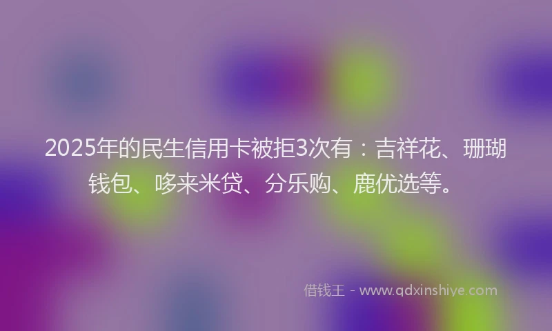 2025年的民生信用卡被拒3次有：吉祥花、珊瑚钱包、哆来米贷、分乐购、鹿优选等。