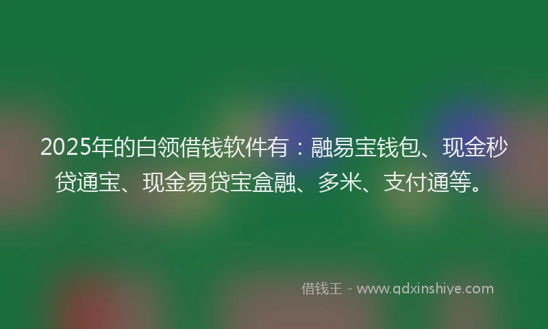 2025年的白领借钱软件有：融易宝钱包、现金秒贷通宝、现金易贷宝盒融、多米、支付通等。