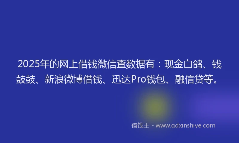 2025年的网上借钱微信查数据有：现金白鸽、钱鼓鼓、新浪微博借钱、迅达Pro钱包、融信贷等。