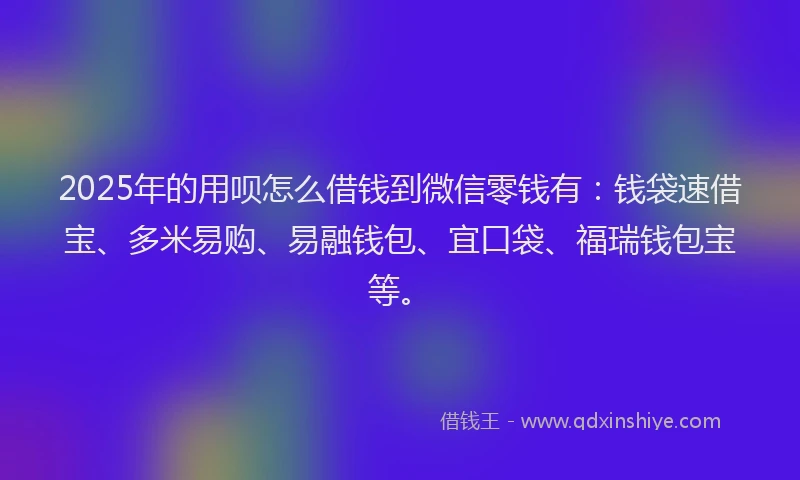 2025年的用呗怎么借钱到微信零钱有：钱袋速借宝、多米易购、易融钱包、宜口袋、福瑞钱包宝等。