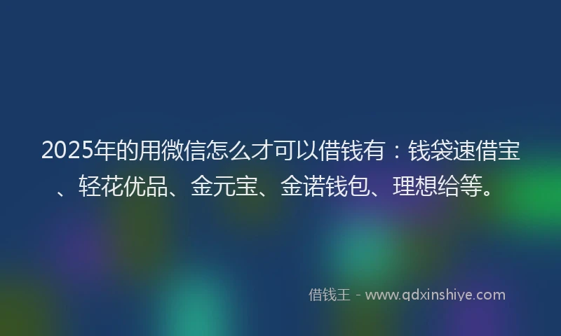 2025年的用微信怎么才可以借钱有：钱袋速借宝、轻花优品、金元宝、金诺钱包、理想给等。