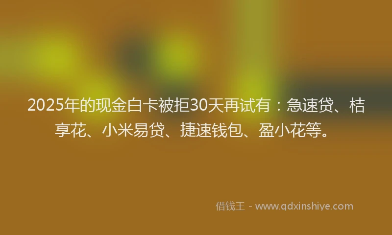 2025年的现金白卡被拒30天再试有：急速贷、桔享花、小米易贷、捷速钱包、盈小花等。