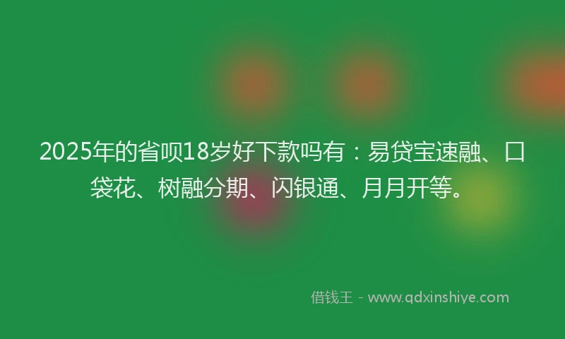 2025年的省呗18岁好下款吗有：易贷宝速融、口袋花、树融分期、闪银通、月月开等。