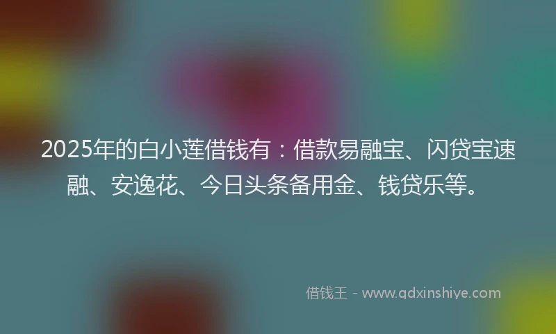 2025年的白小莲借钱有：借款易融宝、闪贷宝速融、安逸花、今日头条备用金、钱贷乐等。